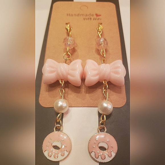 Handmade Bows & Donuts Cute Dangle Earrings - Picture 2 of 5